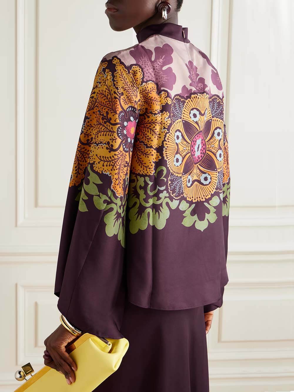 Retro Ethnic Print Satin Twill Maxi Skirt