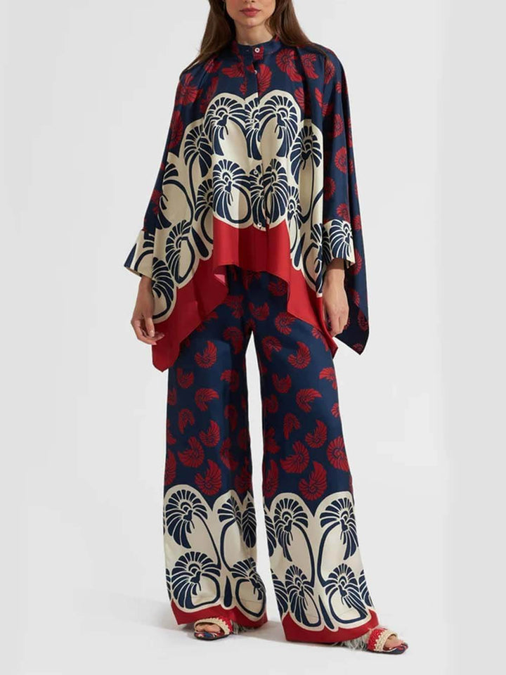 Unique Irregular Print Patchwork Oversized Button-Down Shirt