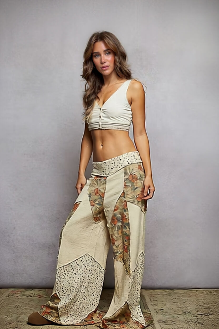 Bohemian Floral Patchwork Loose Button-Down Top