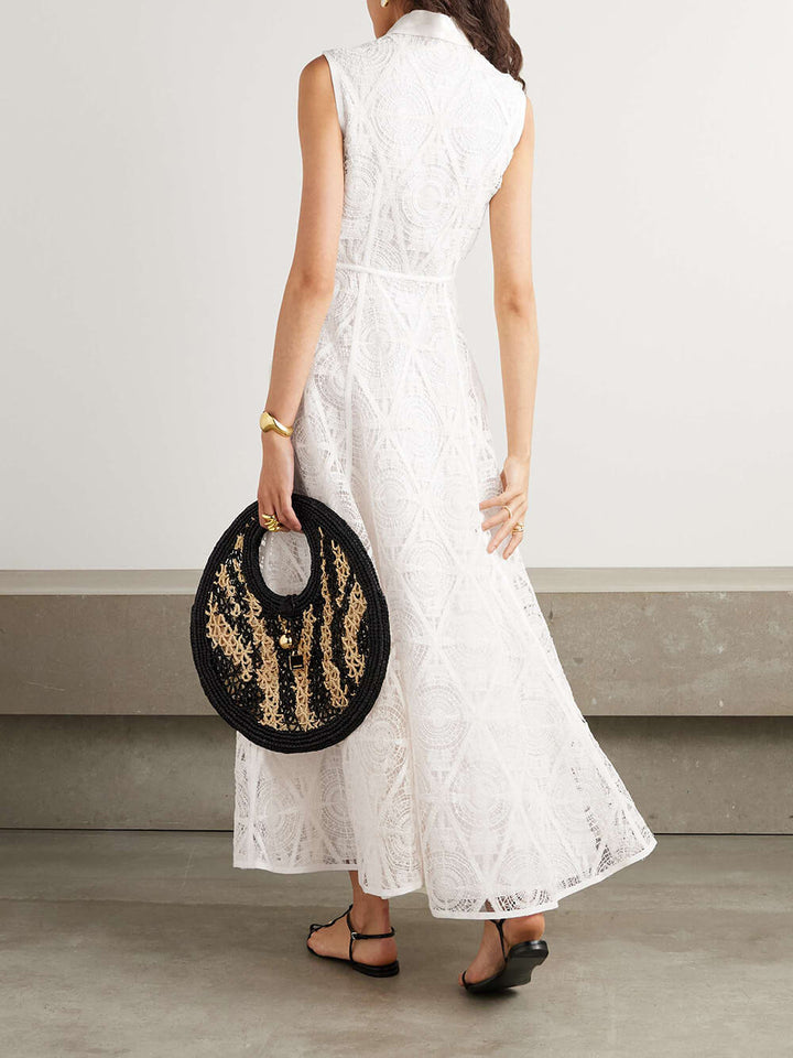 Exquisite Guipure  Raised Floral Lace Maxi Shirt Dress
