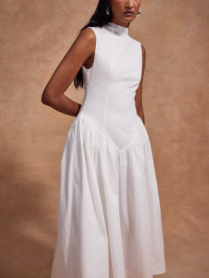Casual Pleated Slim Low Waist Midi Dress