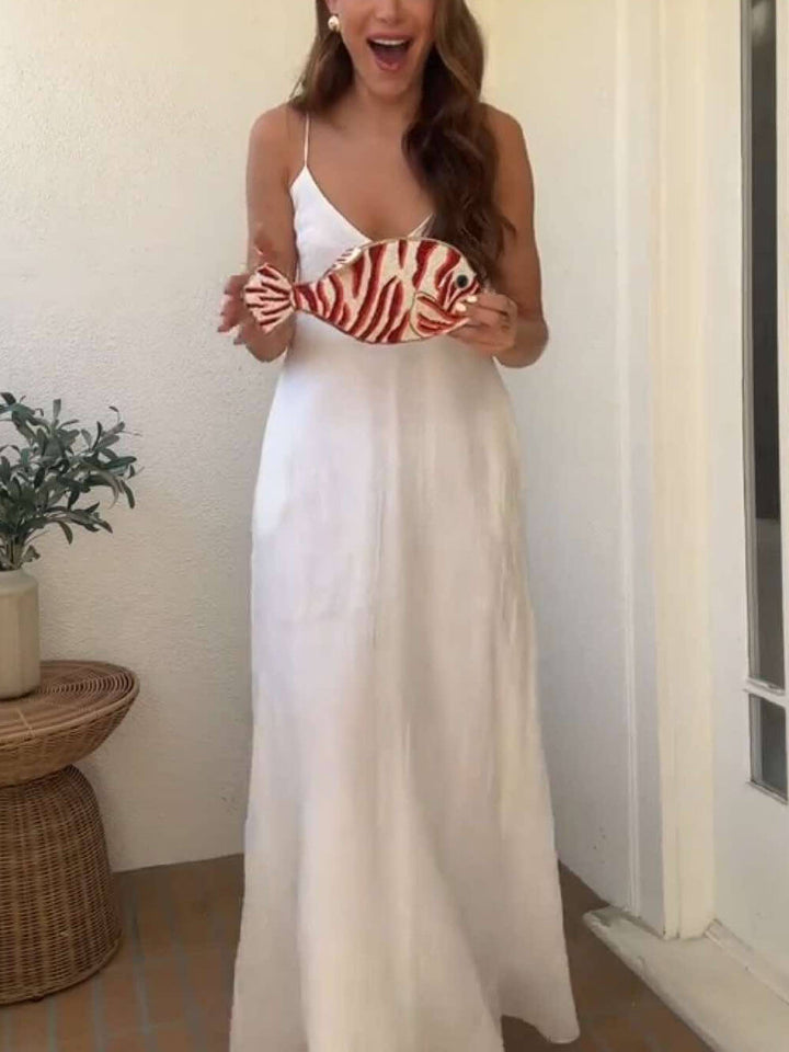 Sophisticated Resort Style Linen Blend Pocket Maxi Dress