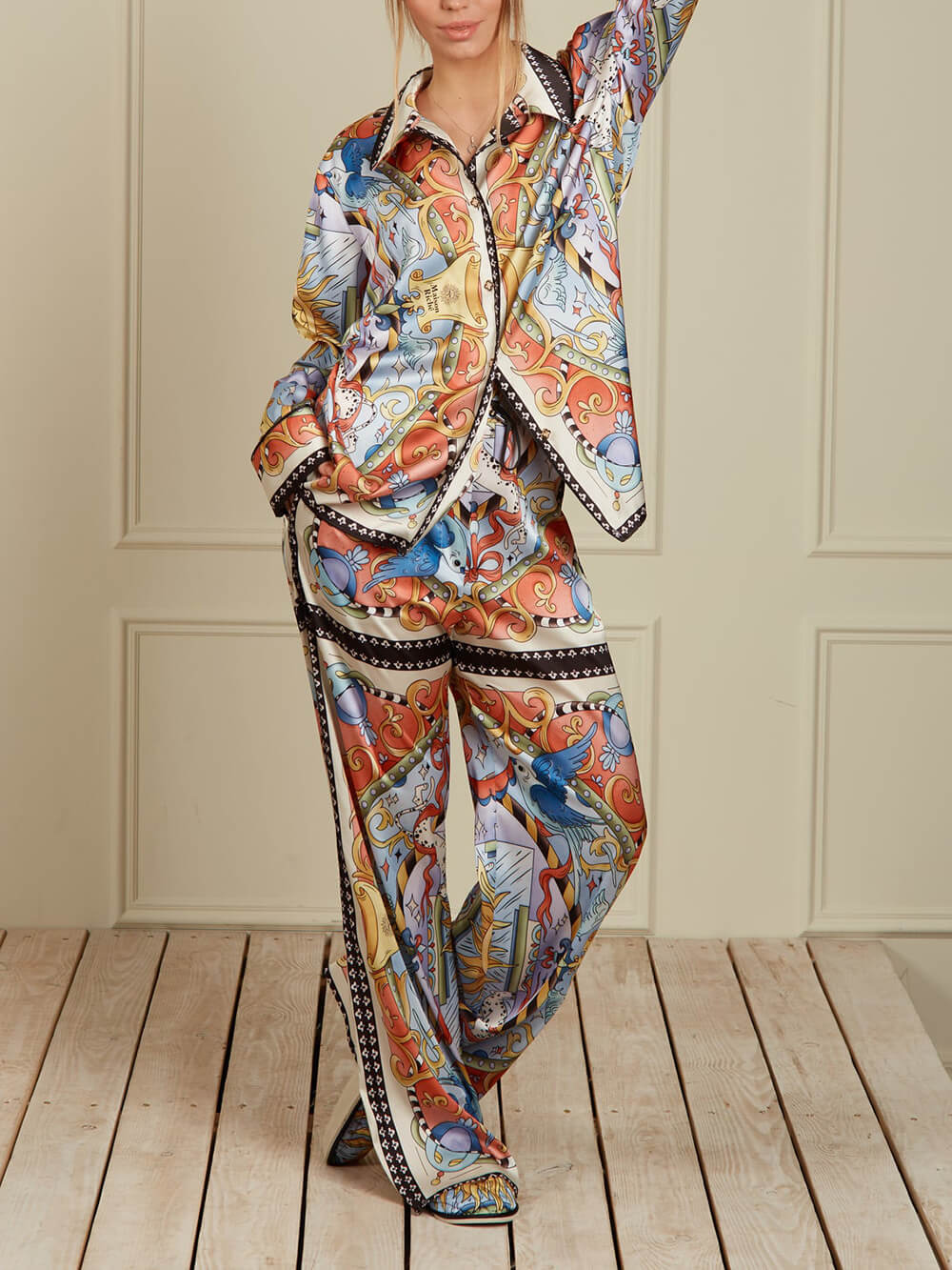 Unique Sunshine Print Elastic Waist Wide-Leg Pants