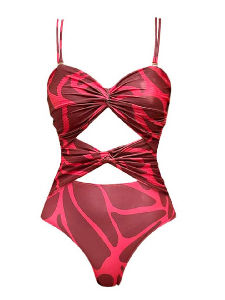 Cutout Printed One-Piece Swimsuit And Maxi Skirt Set