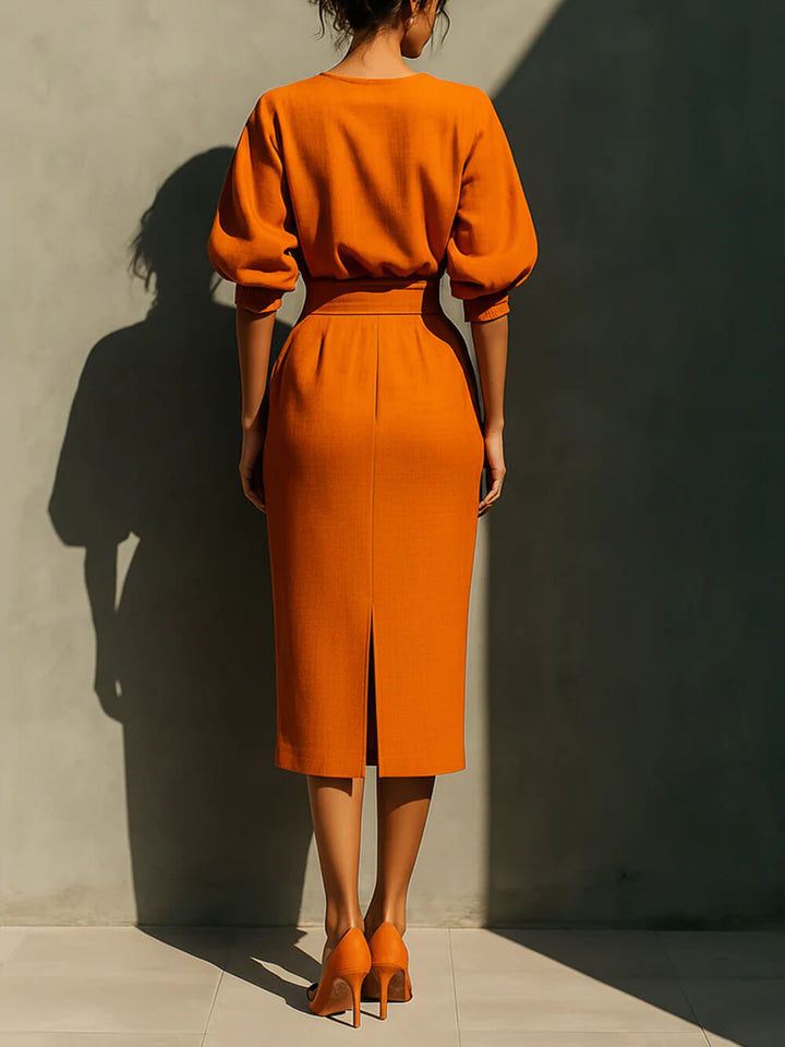 Delicate High-Waisted Pocket With Back Slit Midi Skirt