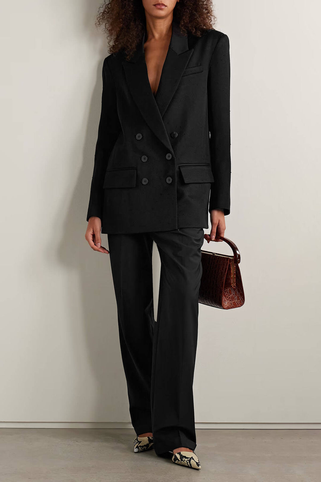 Fashion Double-Breasted Colorblock Back Twill Blazer