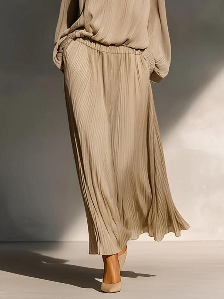 Modern Casual Chiffon Pleated Elastic Waist Pocket Skirt