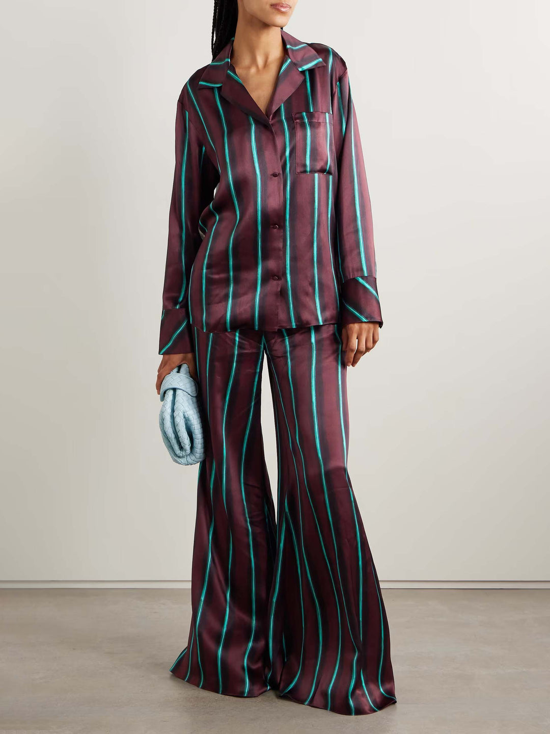 Exquisite Satin Stripe Print Long-sleeved Shirt