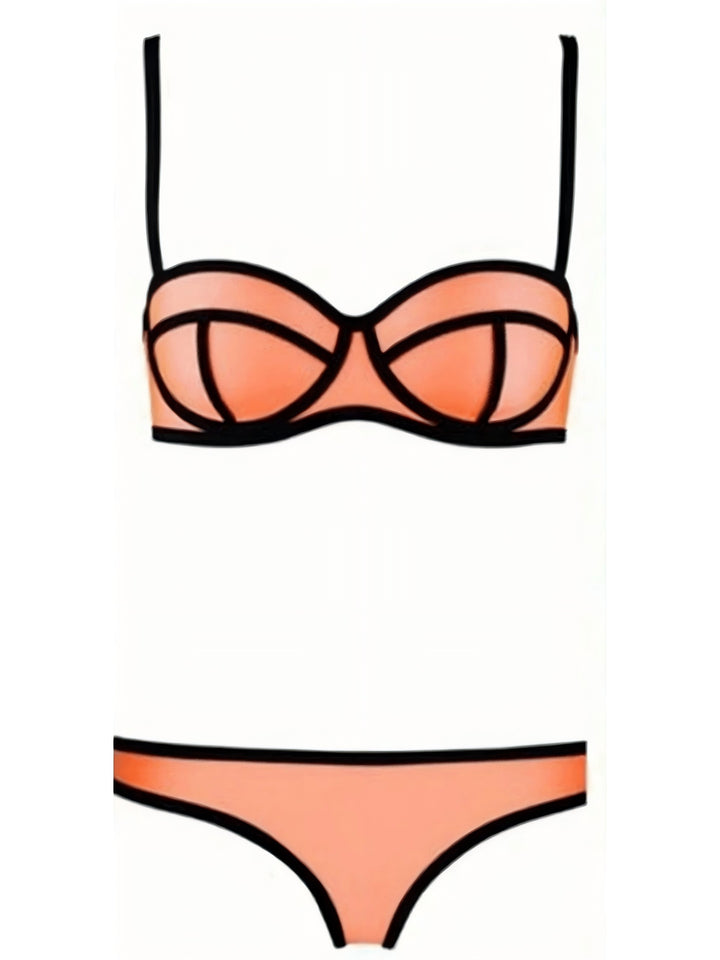 Geometric Contrast Trim Bikini Set