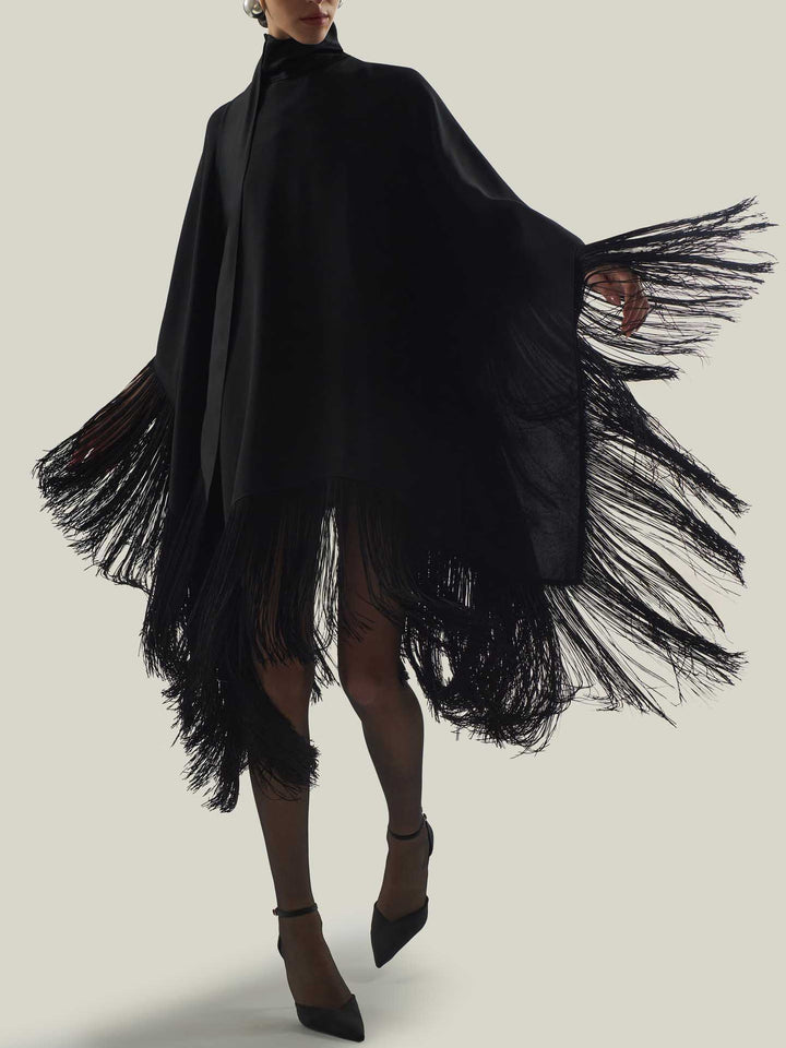 Elegant Fringe Cape Mini Dress