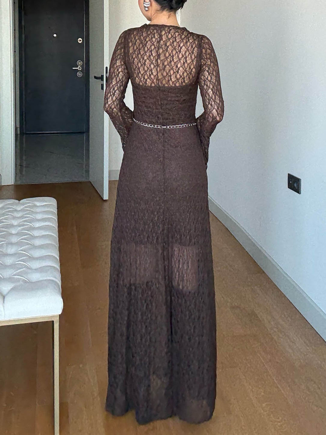 Elegant Lace Long-sleeved Maxi Dress