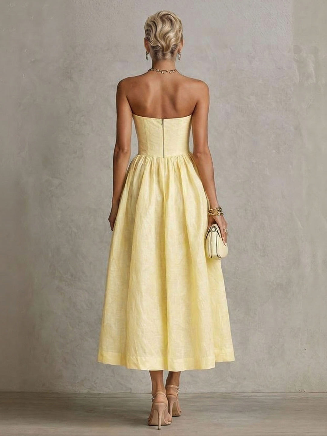 Romantic 3D Floral Strapless Midi Dress
