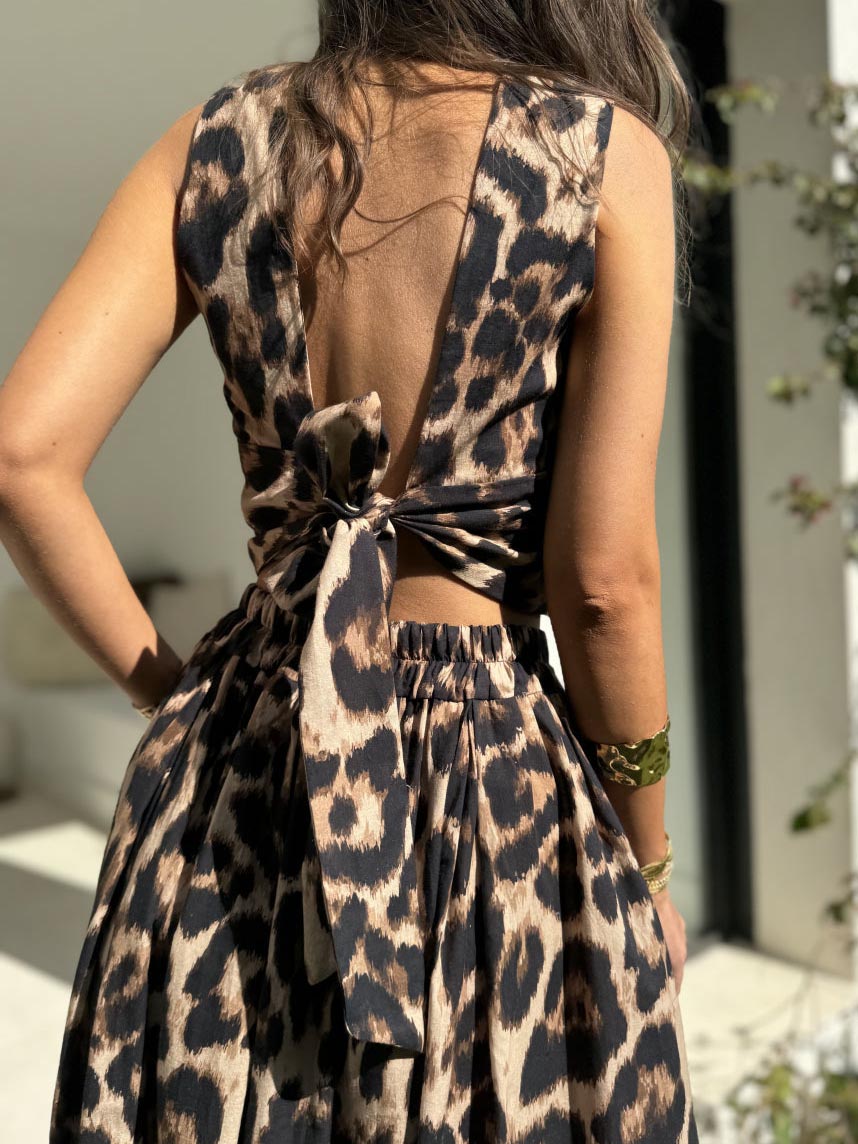 Bohemian Leopard Print Sleeveless Top & Flowy Maxi Skirt Set