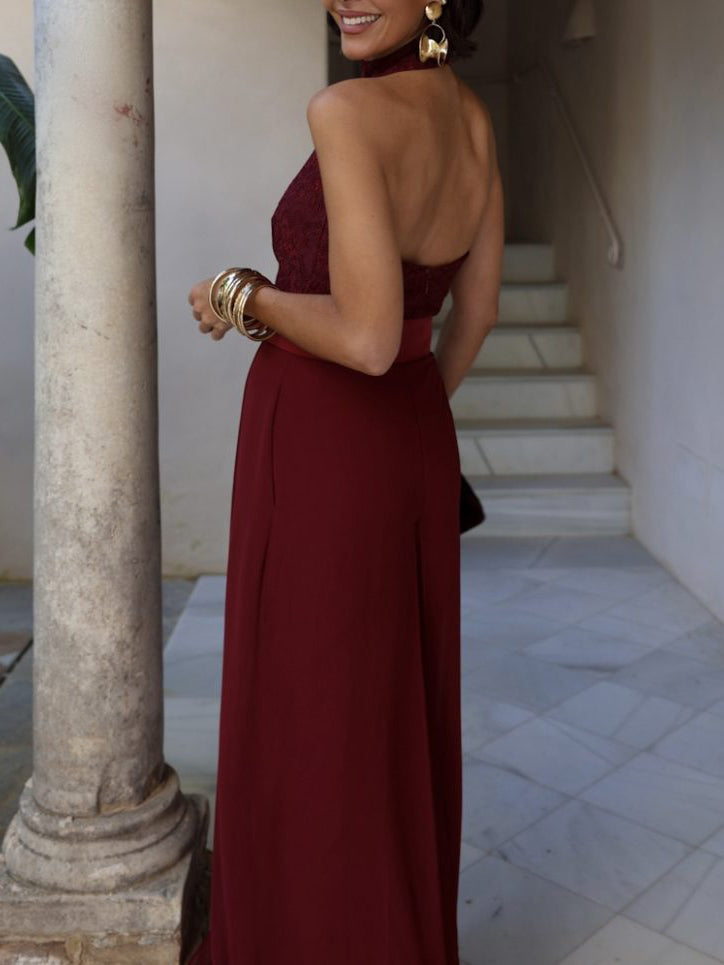 Elegant Lace Halter Neck Jumpsuit