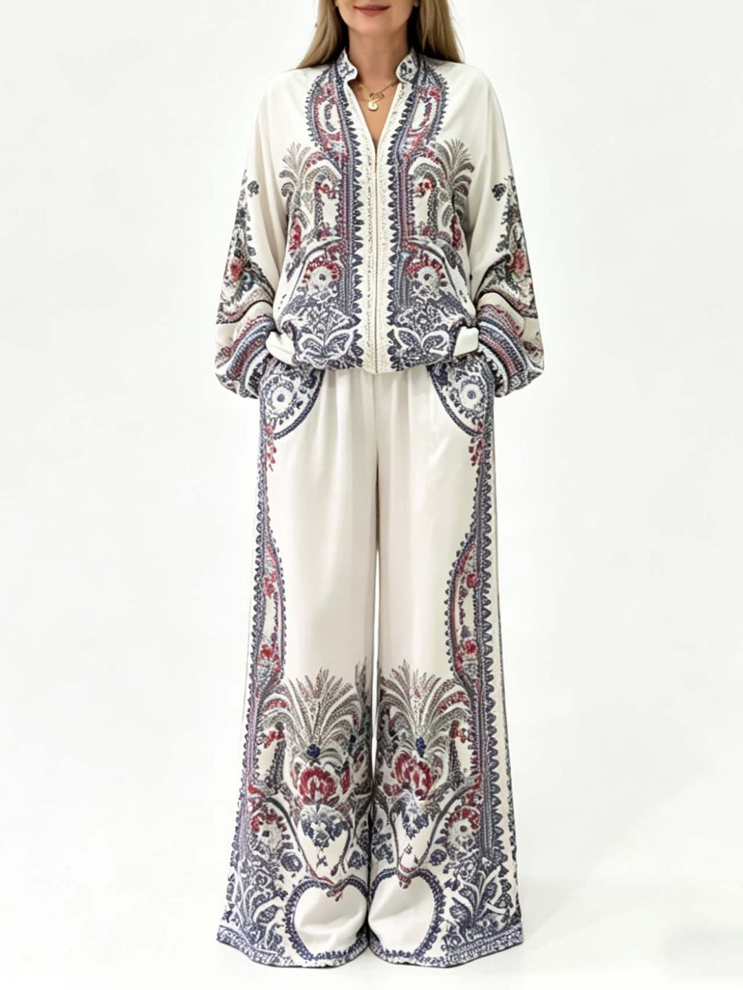 Elegant Paisley Print Wide Leg Pants