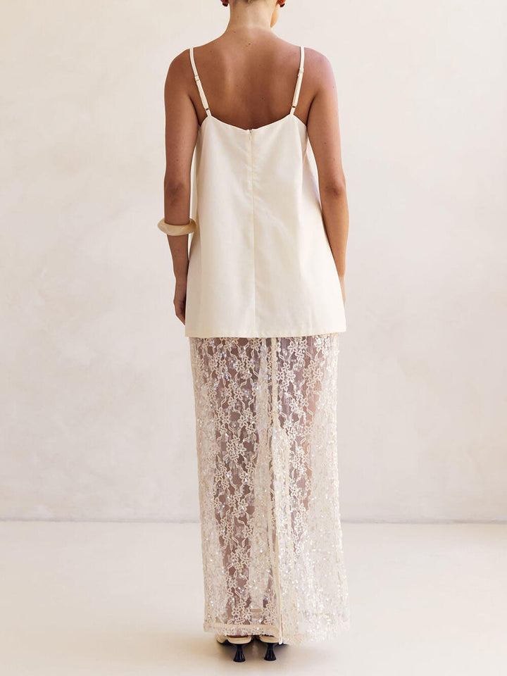 Elegant Off-Shoulder Adjustable Strap Straight-Hem A-Line Top