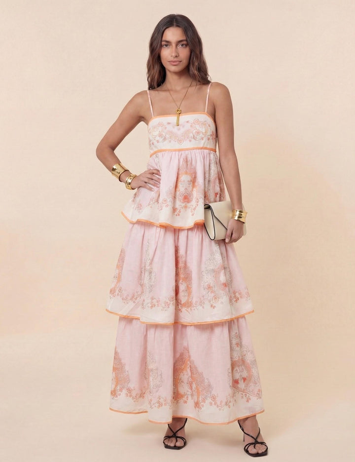 Bohemian Strapless Printed Tiered Maxi Dress