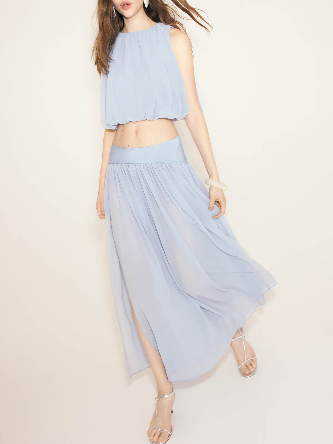 Elegant Crop Top & Slit Skirt Two-Piece Set