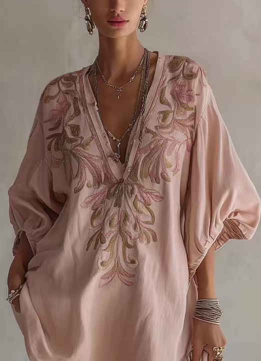 Exquisite V-Neck Embroidered Mini Dress