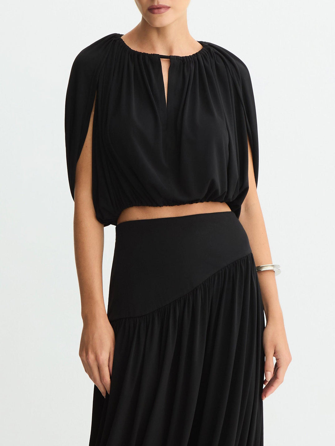Sexy Ruched Crop Top & Flowy Maxi Skirt Set