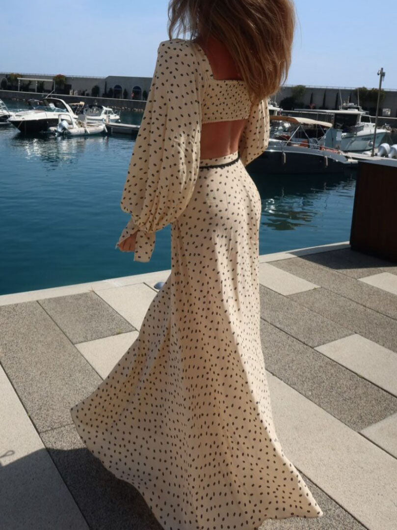 Elegant Polka Dot Crop Top & Maxi Skirt Set