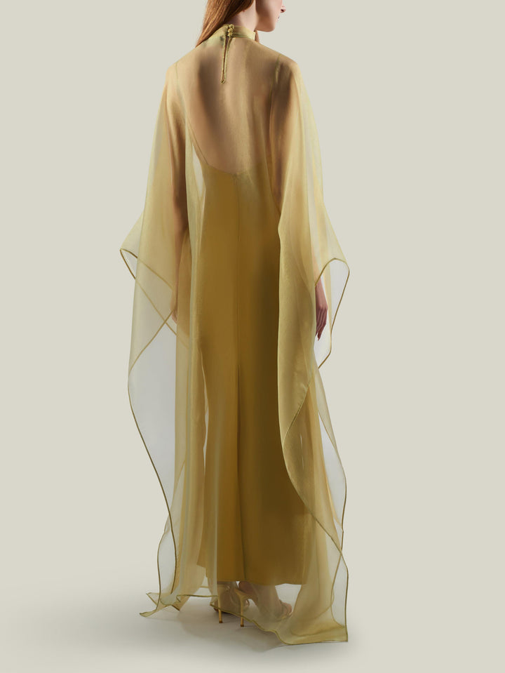 Elegant Sheer Chiffon Cape Sleeve Maxi Dress