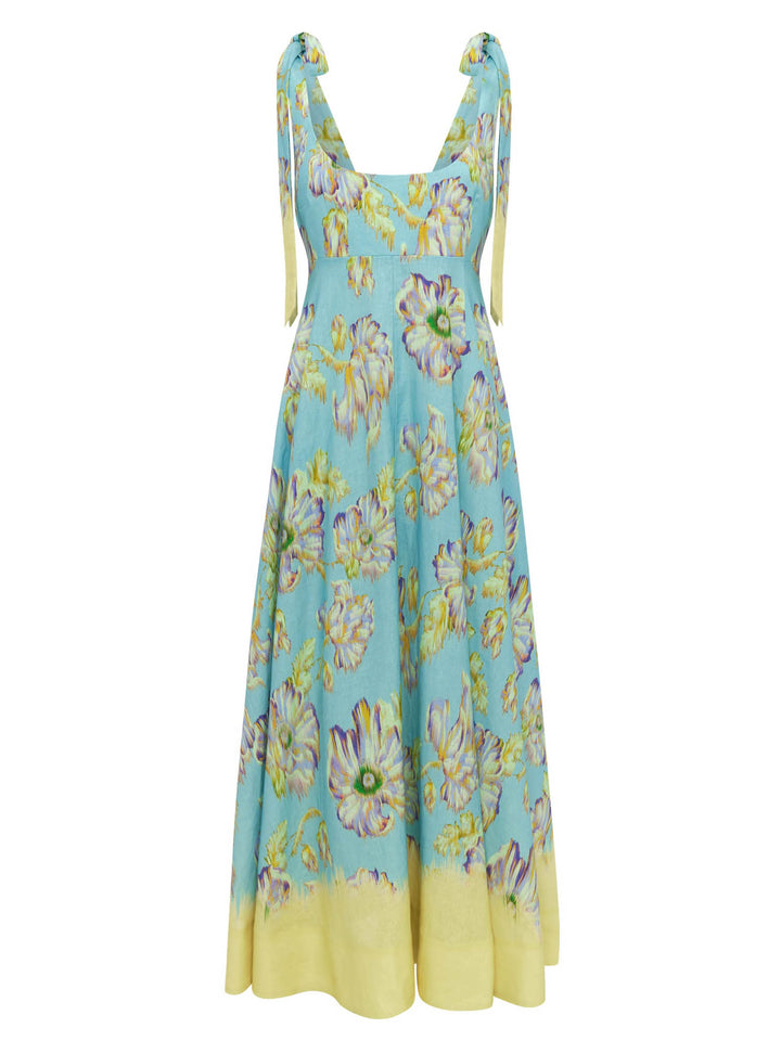 Elegant Floral Print Tie-Shoulder Maxi Dress