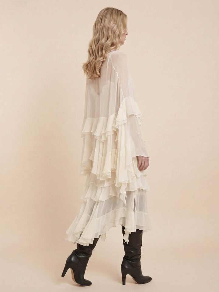 Elegant Tulle Ruffled Flowy Beach Maxi Dress