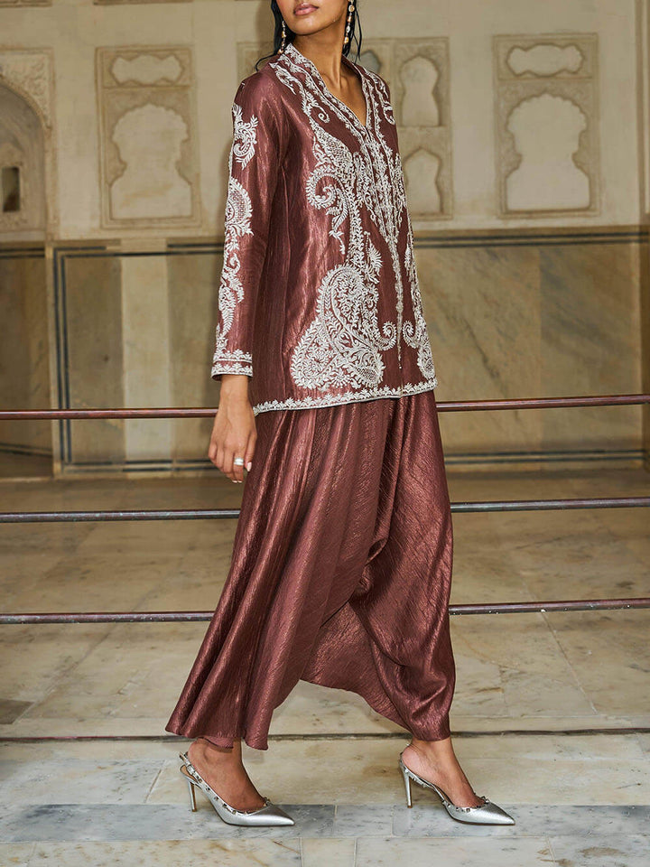 Unique Paisley Pattern V-Neck Loose Top And Pleated Harem Wide-Leg Pants Set