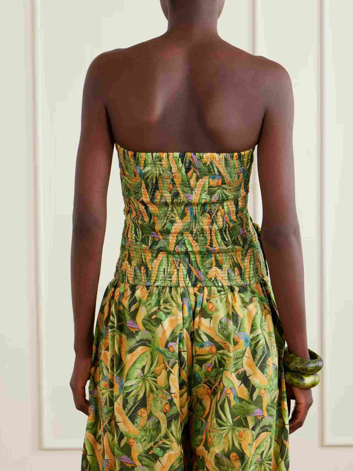 Exquisite Tropical Parrot Print Ruffle Top & Lantern Pants Two-Piece Set
