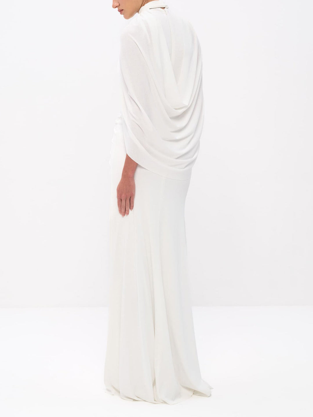 Elegant Cape Sleeve High Neck Pleated Maxi Dress