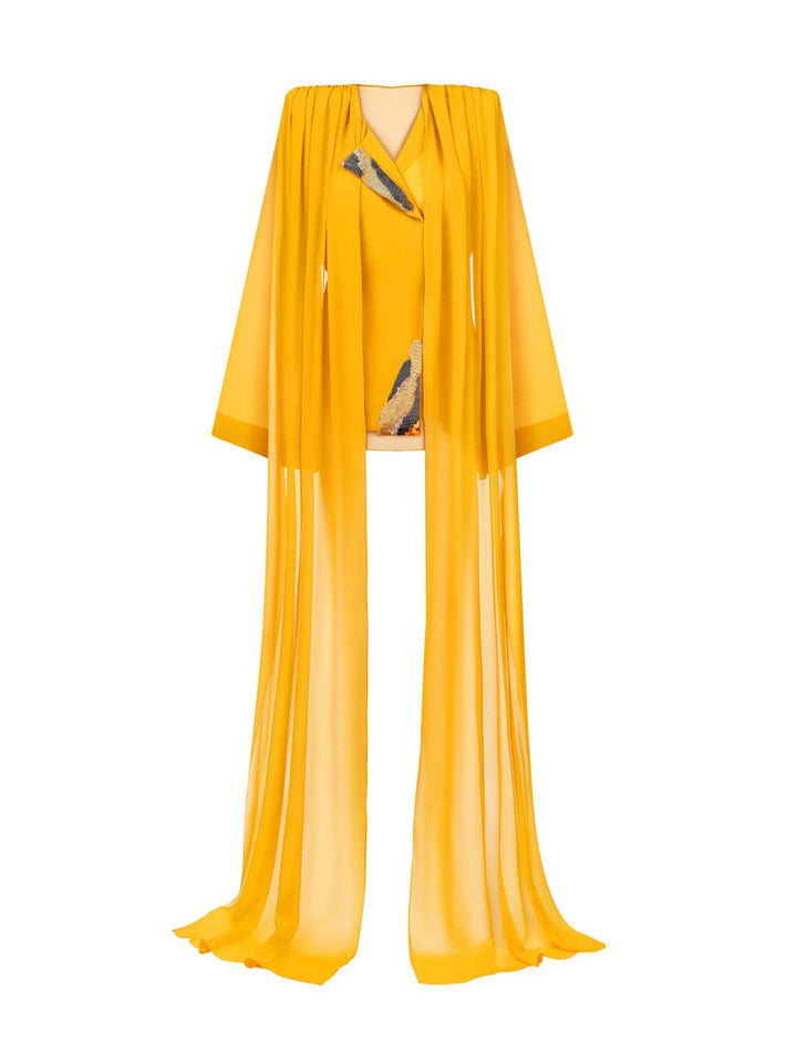 Elegant Draped Chiffon Shirt & Wide Leg Pants Two-Piece Set
