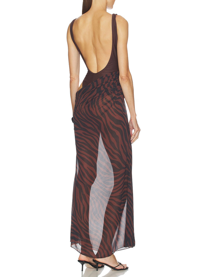 One-Piece Swimsuit & Zebra Print Chiffon Cover-Up Skirt Two-Piece Set