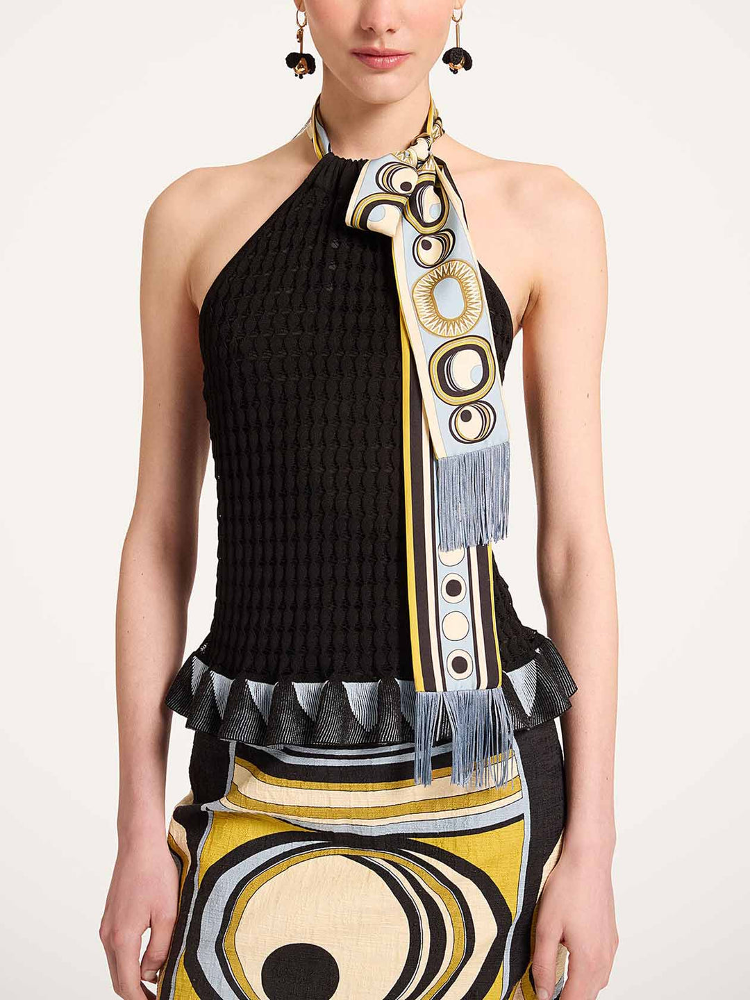 Retro Geometric Print Midi Skirt Two-Piece Set