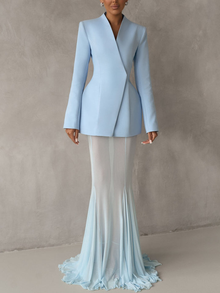 Elegant Mesh Sheer Fishtail Maxi Skirt