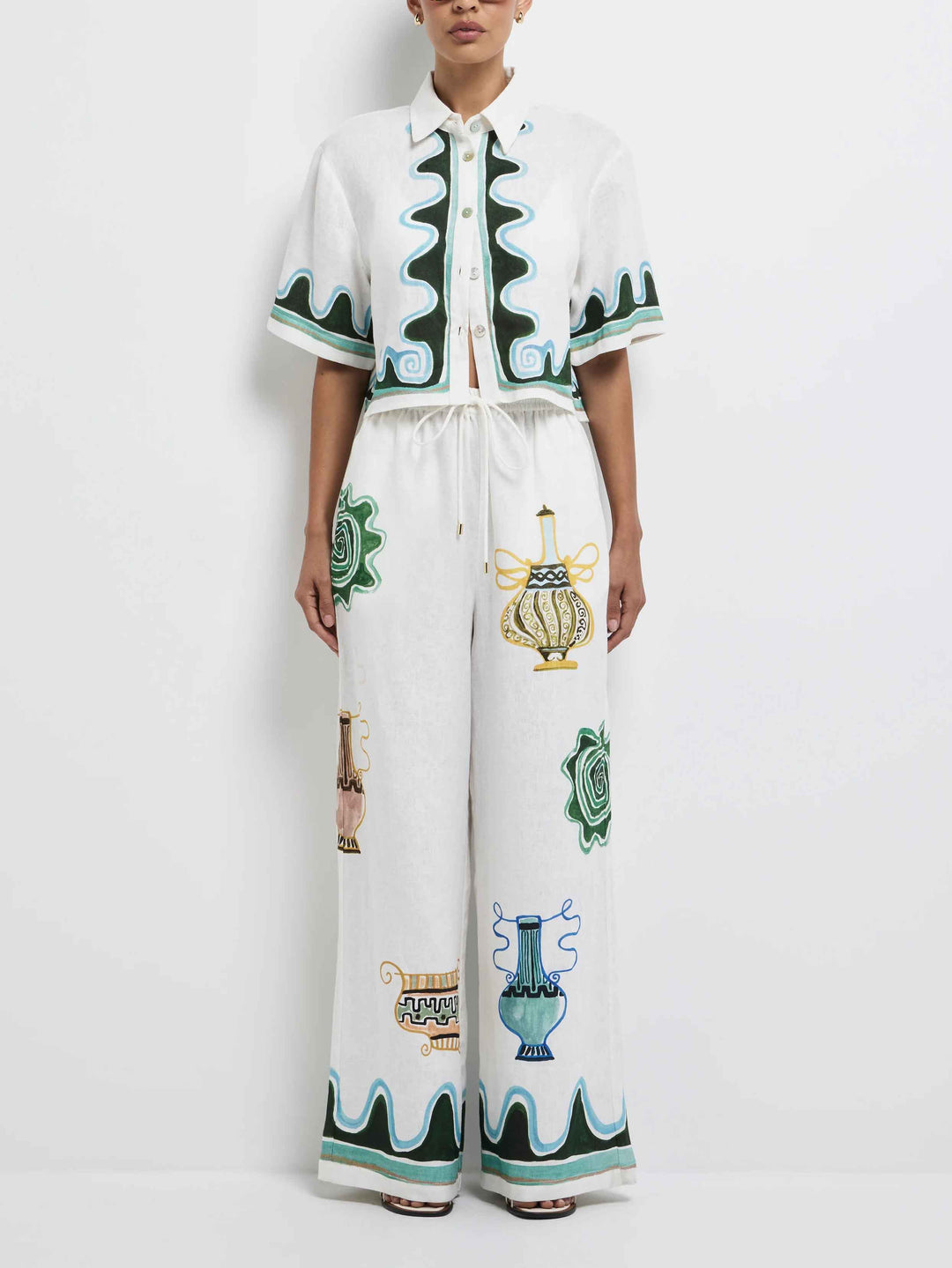 Exquisite Printed Elastic Waist Wide-Leg Pants
