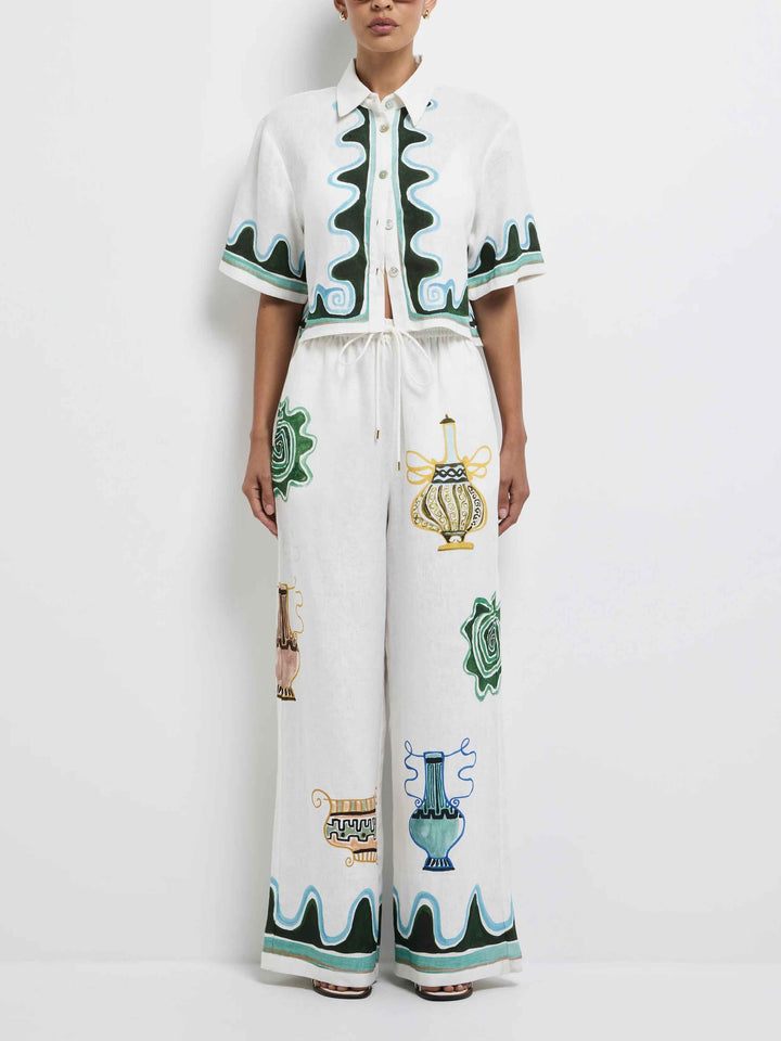 Exquisite Printed Elastic Waist Wide-Leg Pants