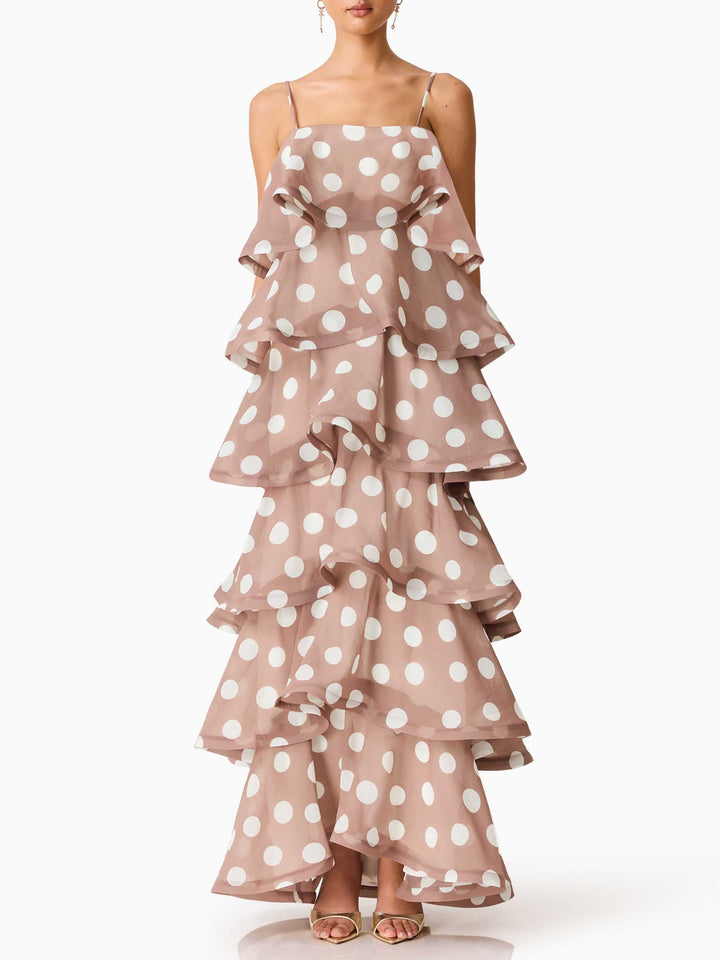 Elegant Polka Dot Tiered Ruffle Maxi Dress