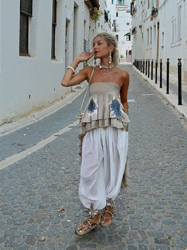 Bohemian Style Layered Ruffled Strapless Two-piece Set