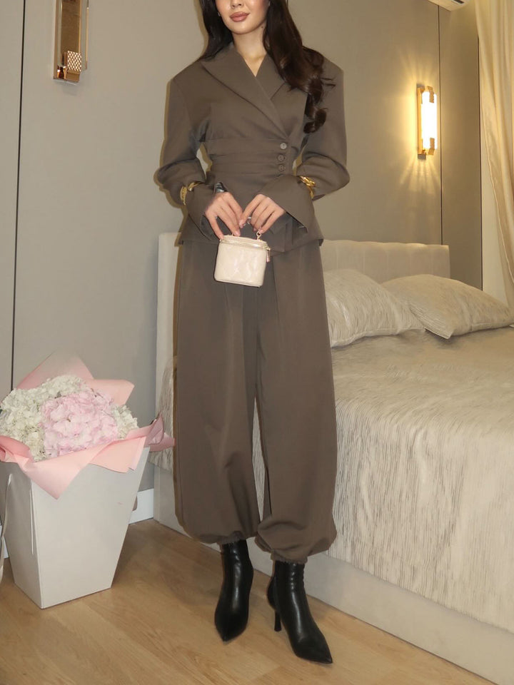 Elegant Asymmetrical Blazer Two-Piece Set
