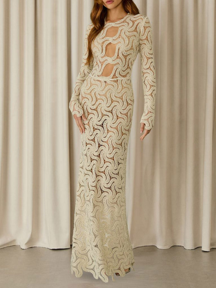 Elegant Wave Cutout Lace Maxi Dress