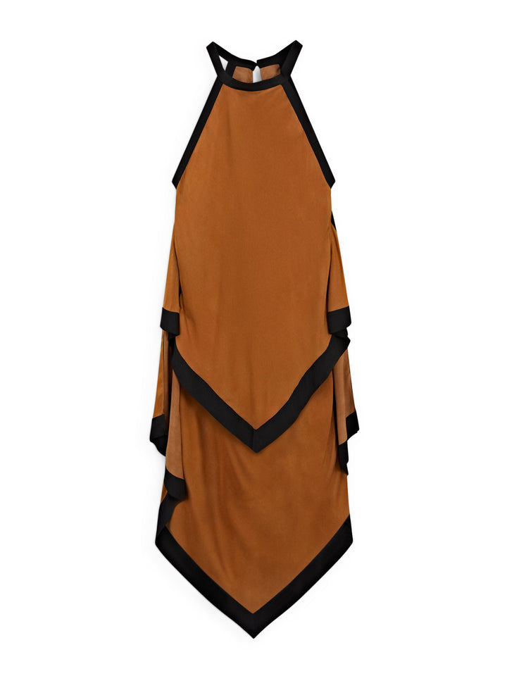 Elegant Color Block Halter Asymmetric Hem Midi Dress