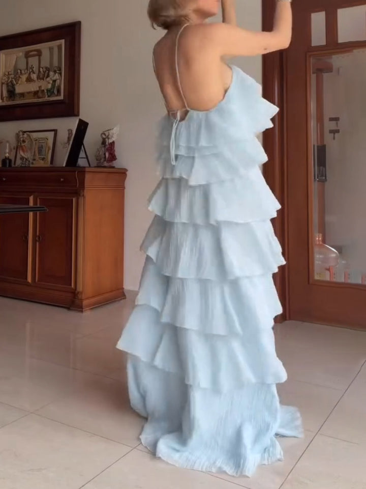 Elegant Tiered Ruffle Halter Maxi Dress