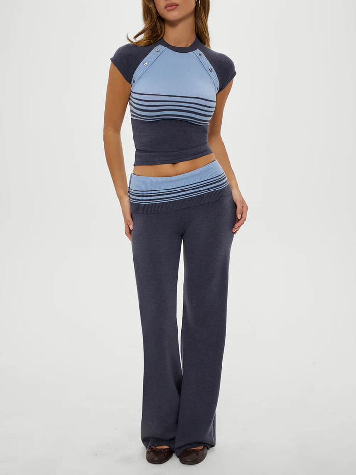 Retro Striped Button-Detail Low-Rise Knit Pants