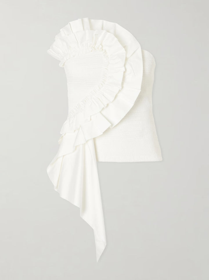 Exquisite Ruffle Tube Top & Eyelet Wide-Leg Pants Two-Piece Set