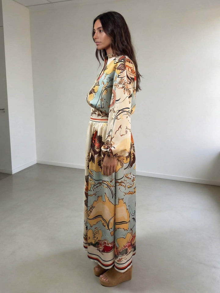 Retro Map Print Maxi Skirt