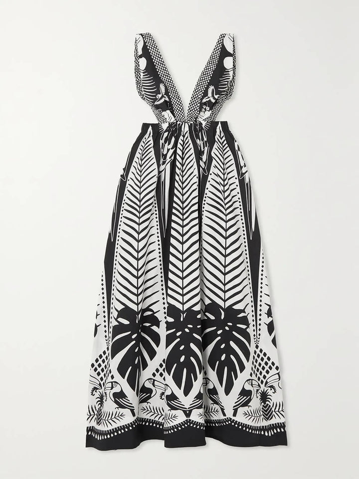 Elegant Open-Back Floral Print Satin Maxi Dress