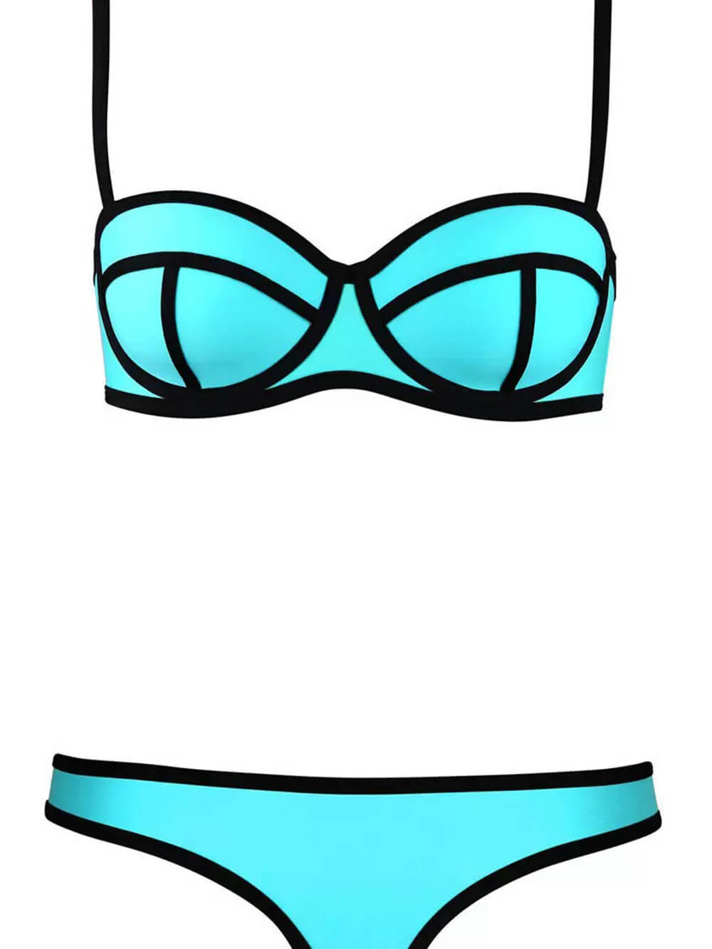 Geometric Contrast Trim Bikini Set