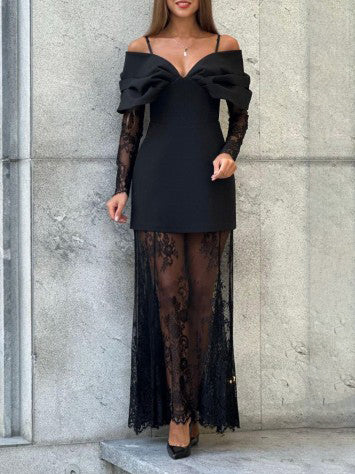 Elegantly Detachable Lace Sleeve Mini Dress