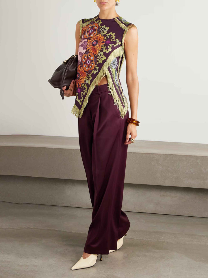Unique Vintage Floral Print Tassel Tank Top